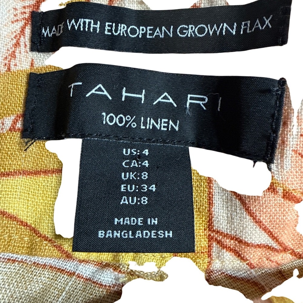 Tahari Womens 100% Linen Tropical Palm Print Shorts Yellow Peach Size 4 - Picture 5 of 7